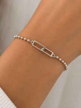 925 Sterling Silver Dainty Link Bracelet Rectangle Link Bead Bracelet